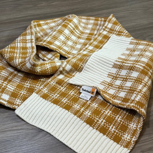Timberland Cotton Chevron Knit Scarf in Mustard/White Unisex - 64x10 in. / NWOT - Picture 6 of 6
